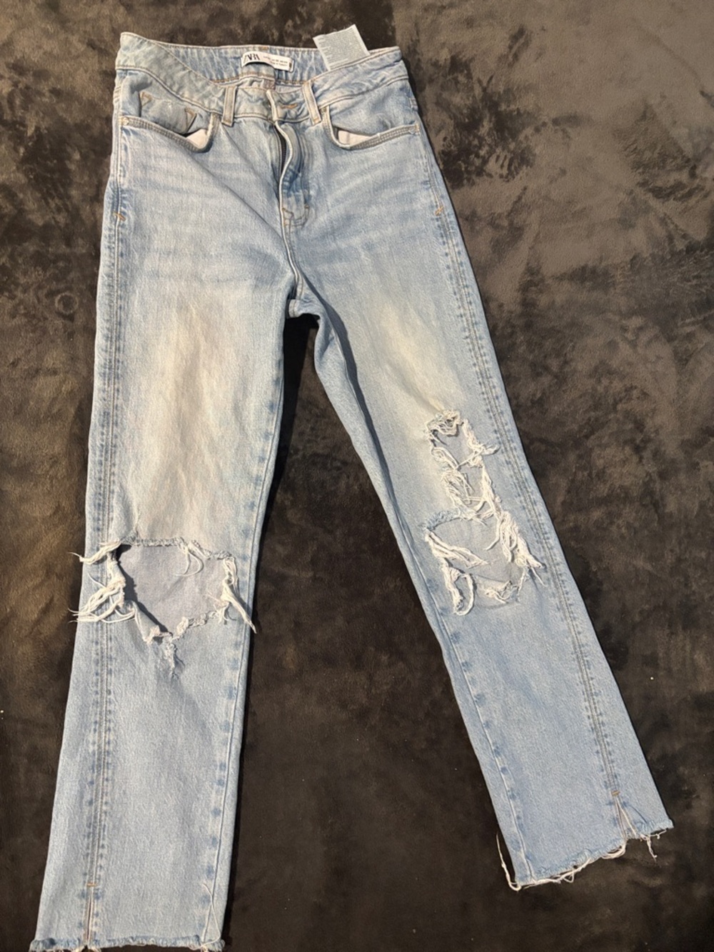 Zara Light Blue Distressed Boyfriend Jeans